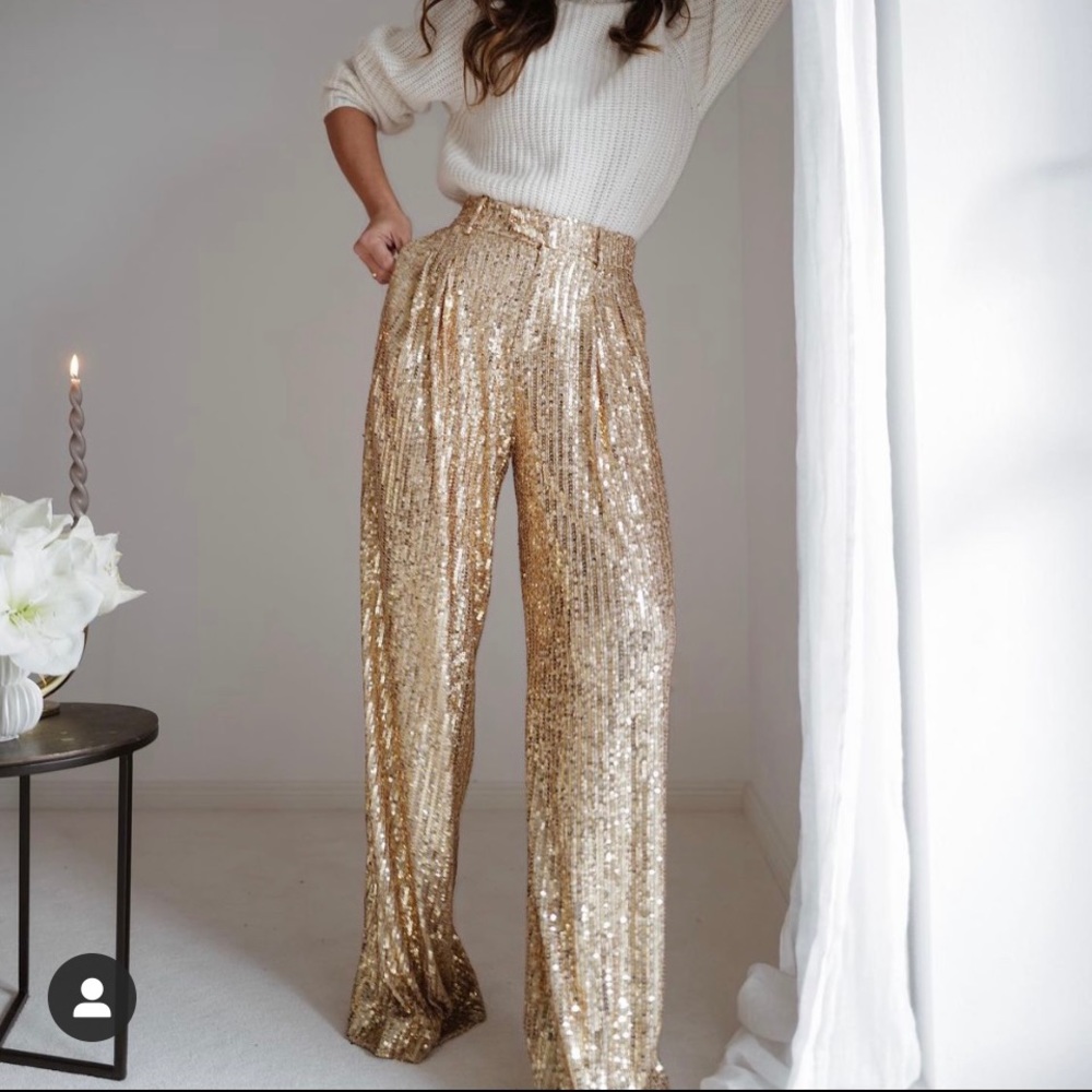 Zara sequin wide leg pants